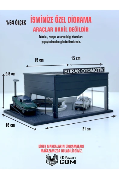 Butik 1/64 Ölçekli Siyah Renk Showroom Tasarımlı Diorama Araç Sergileme Garajı 3D Baskı ürün görseli 1