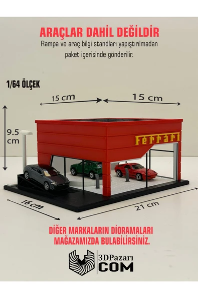Butik 3D Baskı 1/64 Ölçekli Ferrari Showroom Tasarımlı Diorama Araç Sergileme Garajı ürün görseli 1
