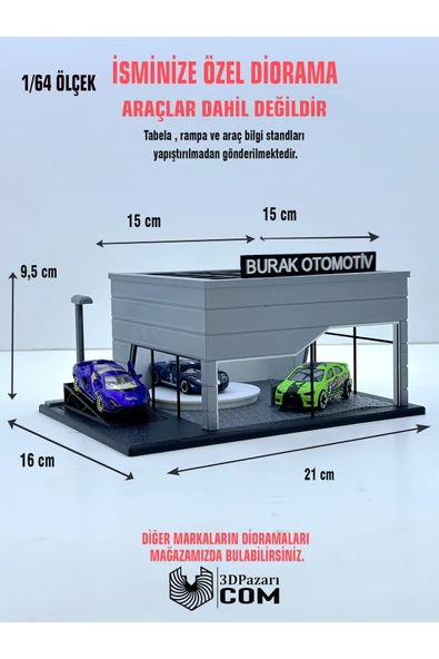 Butik 1/64 Ölçekli Gri Renk Showroom Tasarımlı Diorama Araç Sergileme Garajı 3D Baskı ürün görseli 1