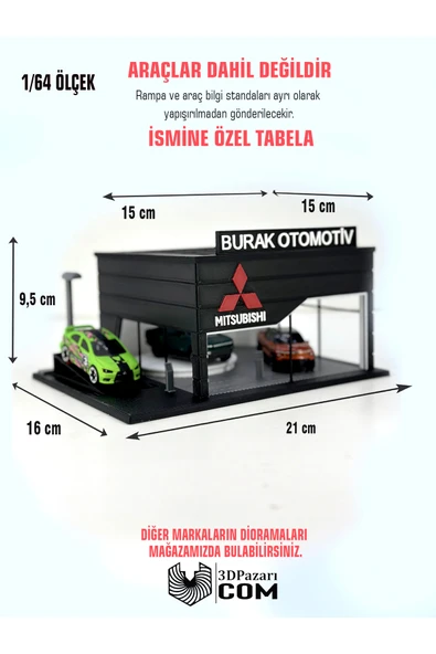 Butik 1/64 Ölçekli Mitsubishi Diorama Tasarımlı Araç Sergileme Garajı 3D Baskı ürün görseli 1