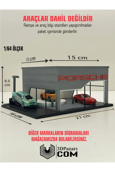Butik 3D Baskı 1/64 Ölçekli Porsche Showroom Tasarımlı Diorama Araç Sergileme Garajı ürün görseli 1