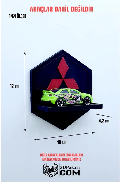 3D Baskı 1/64 Ölçekli Araç Sergileme Rafı Petek Şeklinde Mitsubishi Tasarımlı ürün görseli 1