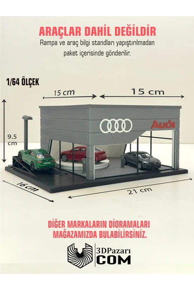 Butik 3D Baskı 1/64 Ölçekli Audi Showroom Tasarımlı Diorama Araç Sergileme Garajı ürün görseli 1
