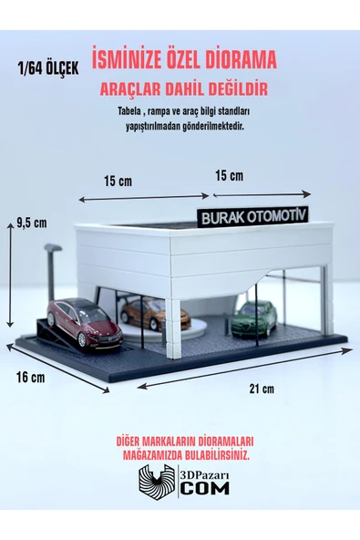 Butik 1/64 Ölçekli Beyaz Renkli Showroom Tasarımlı Diorama Araç Sergileme Garajı 3D Baskı ürün görseli 1
