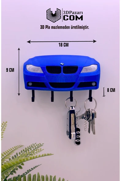 3D Baskı BMW E90 Model Tasarımlı Mavi Renk Dekoratif Anahtar Askılığı ürün görseli 1