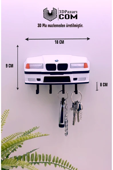 3D Baskı BMW E36 Model Tasarımlı Beyaz Renk Dekoratif Anahtar Askılığı ürün görseli 1
