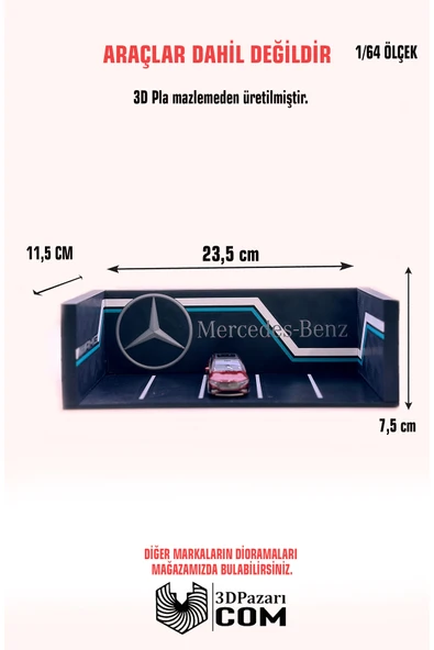 Butik 1/64 Ölçekli Mercedes Diorama Tasarımlı Araç Sergileme Garajı 3D Baskı ürün görseli 1