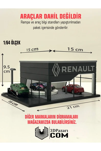 Butik 3D Baskı 1/64 Ölçekli Renault Showroom Tasarımlı Diorama Araç Sergileme Garajı ürün görseli 1