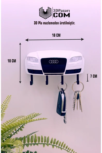 3D Baskı Audi A4 Model Tasarımlı Beyaz Renk Dekoratif Anahtar Askılığı ürün görseli 1