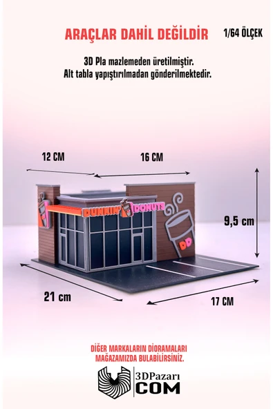 3D Baskı 1/64 Ölçekli Dunkın Donuts Bina Tasarımlı Diorama Araç Sergileme Garajı ürün görseli 1