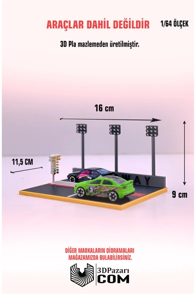 Butik 1/64 Ölçekli Drag Pisti Tasarımlı Diorama Araç Sergileme Garajı 3D Baskı ürün görseli 1
