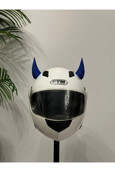 Butik Motor & Motosiklet Koyu Mavi Simli Şeytan Boynuzu Kask Dış Aksesuar ürün görseli 1