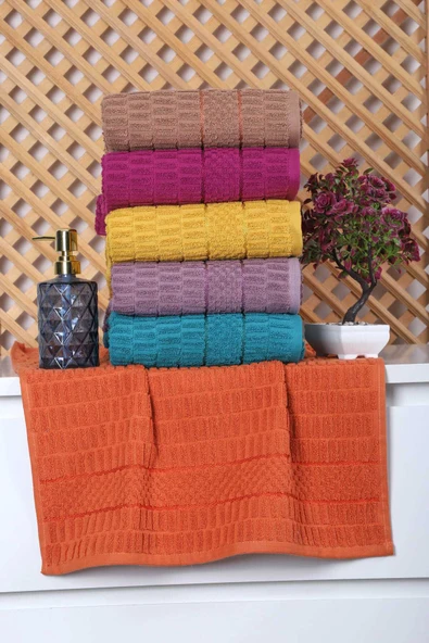 6 lı Renkli El Yüz Pamuklu Jakarlı Havlu Seti 50 x 90 Cm Platin ürün görseli 1