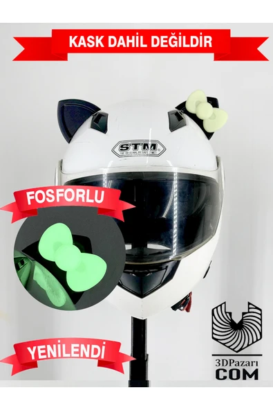 Butik Motor & Motosiklet Fosforlu (Yeşil) Fiyonklu Siyah Kedi Kulak Kask Dış Aksesuarı ürün görseli 1