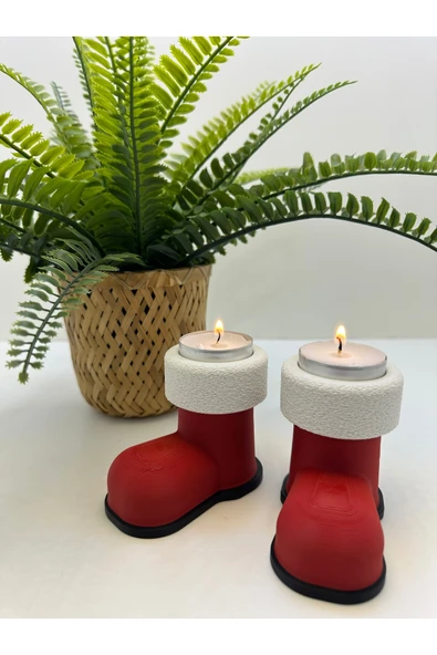 Butik 3d Baskı Noel Baba Çizmesi Mumluk - Resim 4