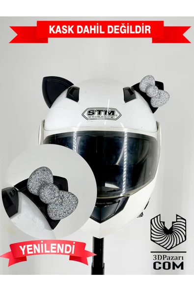 Butik Motor & Motosiklet Hologram Fiyonklu Siyah Kedi Kulak Kask Dış Aksesuarı ürün görseli 1