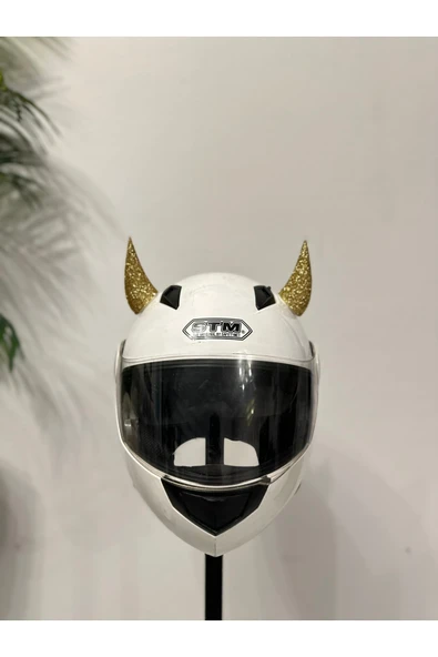 Butik Motor & Motosiklet Gold Simli Şeytan Boynuzu Kask Dış Aksesuar ürün görseli 1