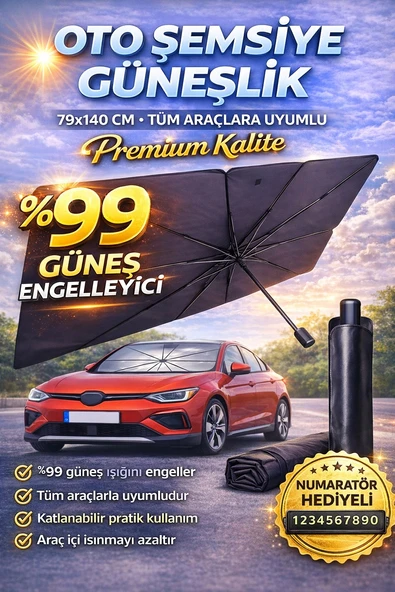 79x14 cm Oto Şemsiye Güneşlik Tüm Araçlara Uyumlu Ön Cam Güneşlik Numaratör Hediyeli ürün görseli 1