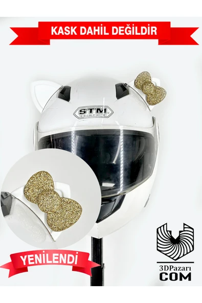 Butik Motor & Motosiklet Gold Fiyonklu Beyaz Kedi Kulak Kask Dış Aksesuarı ürün görseli 1