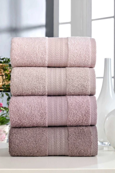 4 Lü El Yüz Havlu Seti %100 Pamuklu Gökkuşağı 50x85 Cm  Pudra ürün görseli 1