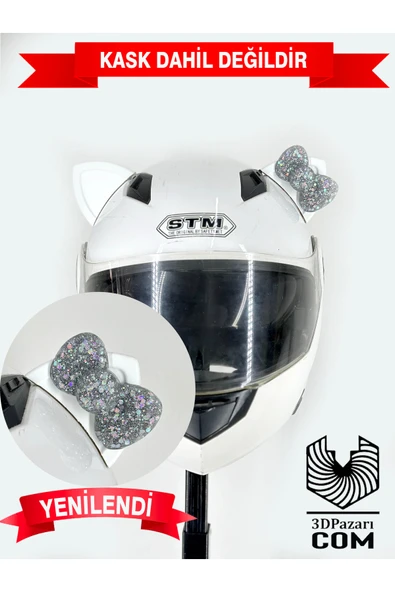 Butik Motor & Motosiklet Galaksi Hologram Fiyonklu Beyaz Kedi Kulak Kask Dış Aksesuarı ürün görseli 1