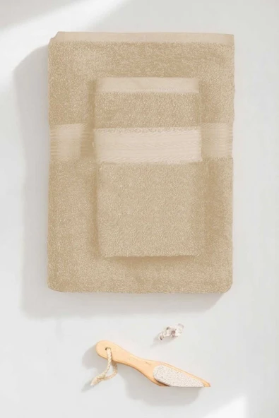 2 Parça Battal Lüks Premium Banyo Spa Havlu Takımı 90x170 Cm Bej ürün görseli 1
