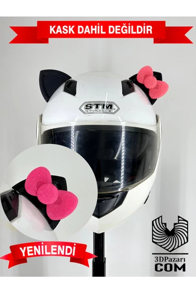Butik Motor & Motosiklet Şeker Pembe Fiyonklu Siyah Kedi Kulak Kask Dış Aksesuarı ürün görseli 1
