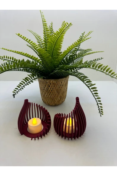 Butik 3d Baskı Bordo Damla Şeklinde Mumluk - Resim 2