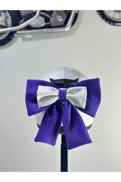 Butik Motor & Motosiklet Mor Beyaz Çift Fiyonk Kask Aksesuarı Kask Dış Aksesuar ürün görseli 1