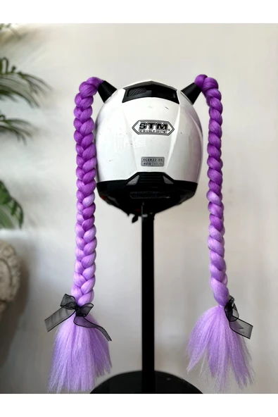 Butik Motor & Motosiklet Lila Ombreli Çift Örgü Saç Kask Dış Aksesuar ürün görseli 1