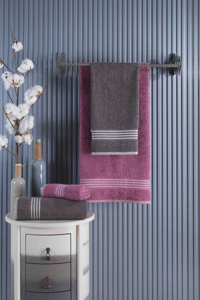 4 lü Kadın Erkek Banyo Havlusu Takımı Oscar Mürdüm Antasit ürün görseli 1
