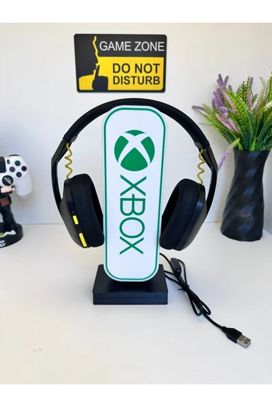 Butik 3d Baskı Yeşil Beyaz XBox Tasarımlı Ledli Kulaklık Tutucu ürün görseli 1