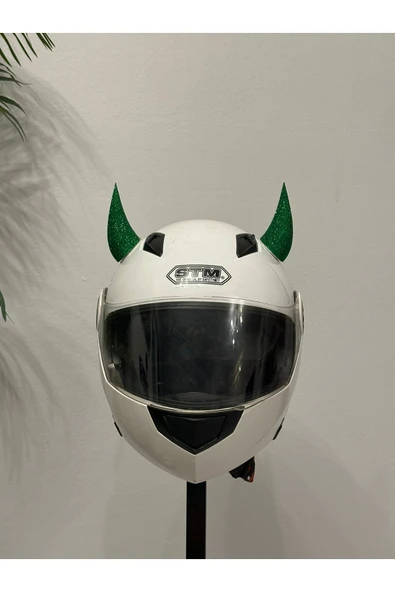 Butik Motor & Motosiklet Yeşil Simli Şeytan Boynuzu Kask Dış Aksesuar ürün görseli 1