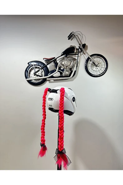 Butik Motor & Motosiklet Neon Pembe Çift Örgü Saç Kask Dış Aksesuarı ürün görseli 1