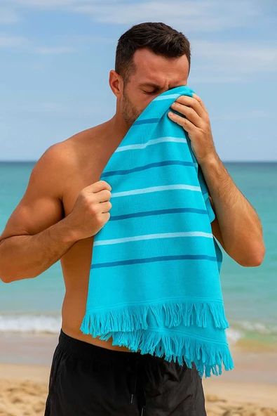 Peştemal Plaj Havlusu %100 Pamuklu 70x150 Cm  Turkuaz Waves ürün görseli 1