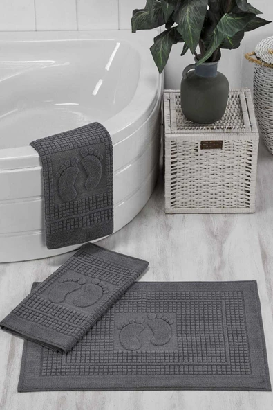 3 Lü Banyo Ayak Havlusu %100 Pamuklu 50x70 Cm Antrasit ürün görseli 1