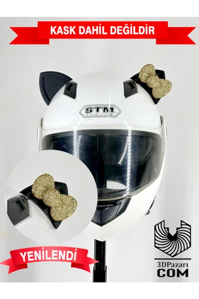 Butik Motor & Motosiklet Gold Fiyonklu Siyah Kedi Kulak Kask Dış Aksesuarı ürün görseli 1