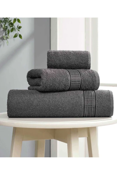 3 lü Banyo Havlusu Seti Pamuklu Ritim Antrasit ürün görseli 1