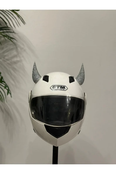 Butik Motor & Motosiklet Gümüş Simli Şeytan Boynuzu Kask Dış Aksesuar ürün görseli 1