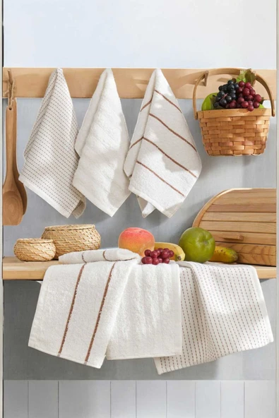 6 lı Luna Naturel Mutfak Havlu Seti %100 Pamuklu 30X50 Cm Krem ürün görseli 1
