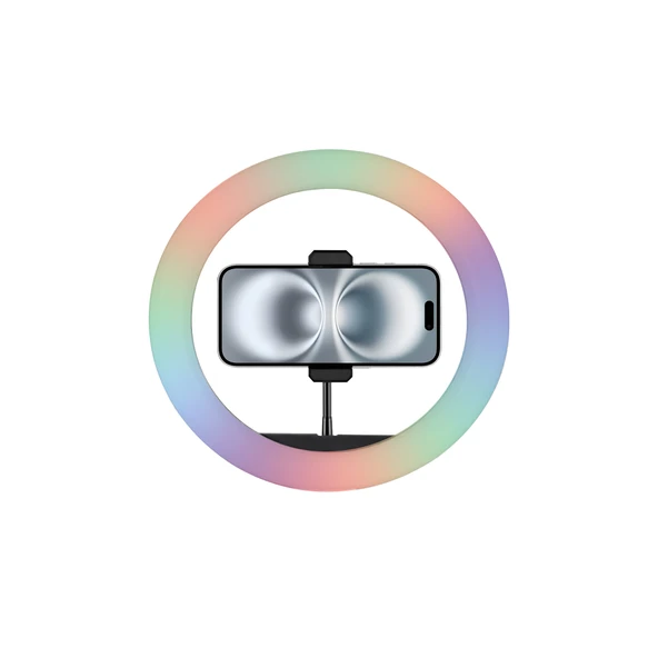 Büyük Boy RGB Renkli Led Halka Işık 36 cm Ring Light Telefon Tutuculu Canlı Yayın Seti ürün görseli 1