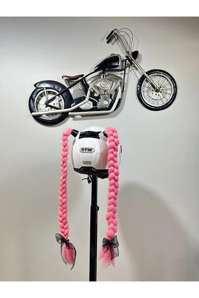 Butik Motor & Motosiklet Pembe Çift Örgü Saç Kask Dış Aksesuar ürün görseli 1