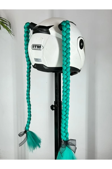 Butik Motor & Motosiklet Çift Zümrüt Yeşili Örgü Saç Kask Dış Aksesuarı ürün görseli 1