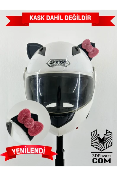 Butik Motor & Motosiklet Pembe Fiyonklu Siyah Kedi Kulak Kask Dış Aksesuarı ürün görseli 1