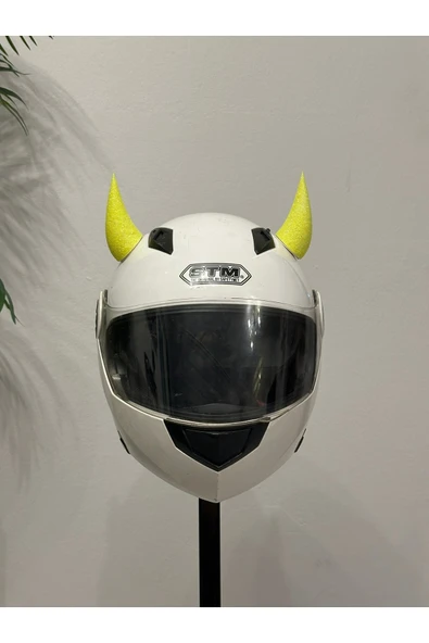 Butik Motor & Motosiklet Neon Sarı Simli Şeytan Boynuzu Kask Dış Aksesuar ürün görseli 1