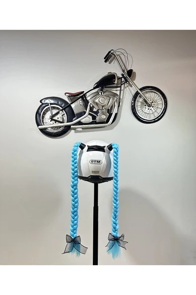 Butik Motor & Motosiklet Mavi Çift Örgülü Saç Kask Dış Aksesuarı ürün görseli 1