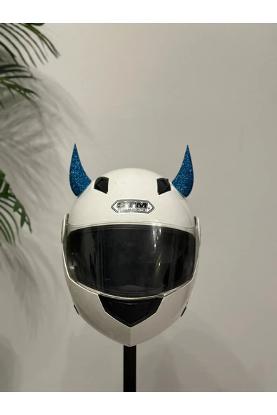 Butik Motor & Motosiklet Simli Petrol Mavi Şeytan Boynuzu Kask Dış Aksesuar ürün görseli 1