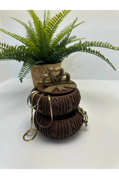 Butik 3d Baskı 2’li Bronz Renkli Desenli Takı  Kutusu ürün görseli 1