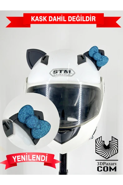 Butik Motor & Motosiklet Petrol Mavi Fiyonklu Siyah Kedi Kulak Kask Dış Aksesuarı ürün görseli 1