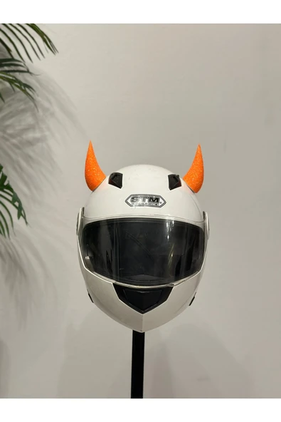 Butik Motor & Motosiklet Turuncu Simli Şeytan Boynuzu Kask Dış Aksesuar ürün görseli 1